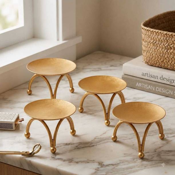 Wish Divine Premium Gold Metal Tlight Holders Set - Decorative Tabletop Display Stand Iron Tealight Holder Set