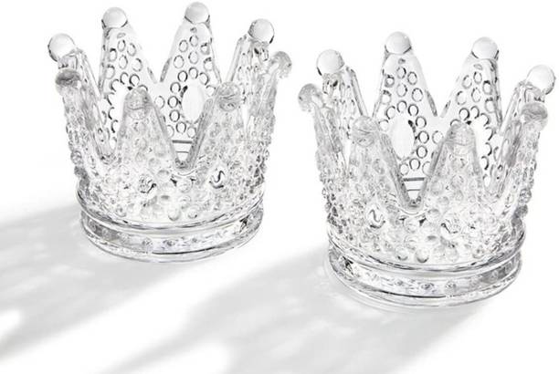 IndusBay Crown Decoration Glass Tealight Candle Holder For Home mandir Wedding Festivals Glass 2 - Cup Tealight Holder