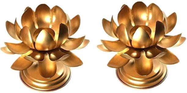 KAVITA ARCHANA ENTERPRISES lotus candlestick holder pack of 1 Metal Iron 2 - Cup Candle Holder