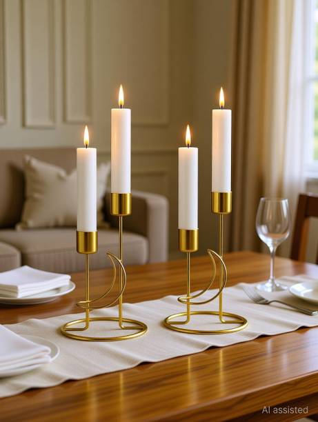 DecorWhiz Luxury Design Gold Candle Stand Set | Decorative Holder for Home Decoration Gold Plated 4 - Cup Candle Holder Set