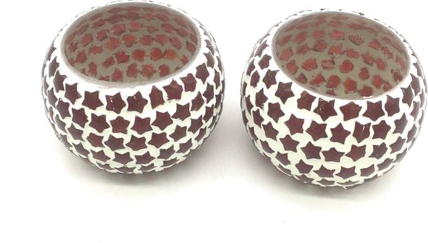 Master Piece Crafts Mosaic Tealight, Candle Holders, Diwali Gift Glass 2 - Cup Tealight Holder Set