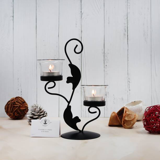 Hosley Clear Glass Tealight Holders|Perfect for Home Decor Iron Tealight Holder Set
