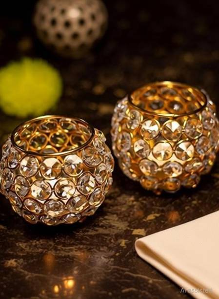 DecorGenie Candle Holder Gift Boxes candle stand gift items for wedding Crystal 2 - Cup Candle Holder Set