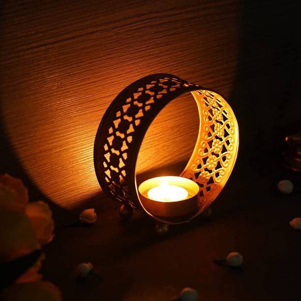 KAAC HANDICRAFTS Premium Handcrafted Ring Shape Table Tealight Candle Holder for Home Iron 1 - Cup Tealight Holder
