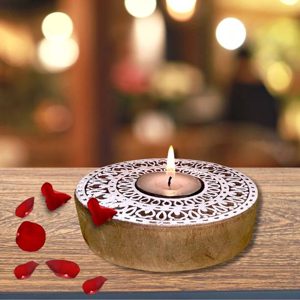 Aesthetic Living Rangoli Wooden T- Light Holder Wooden 6 - Cup Tealight Holder Set
