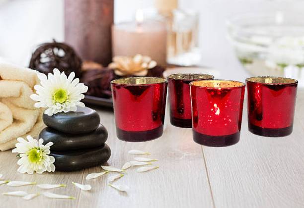 lhc Glass Votive Tealight Candle Holders Diwali Decoration Candle Holder Glass 4 - Cup Tealight Holder Set