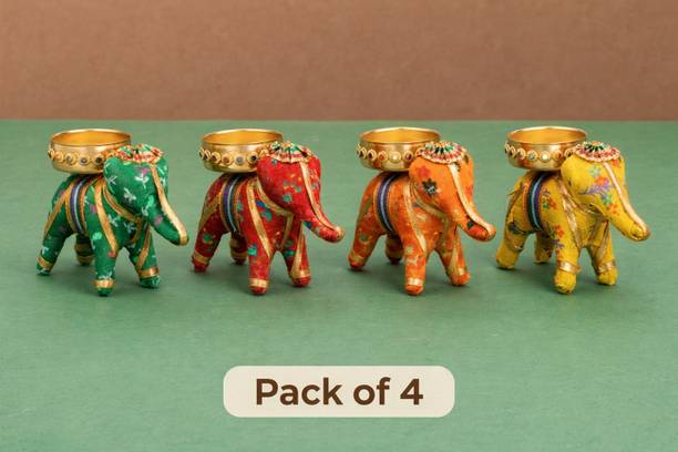 Airi creations Handcrafted Recycled Material Elephant Tealight Candle Holder Iron 4 - Cup Candle Holder