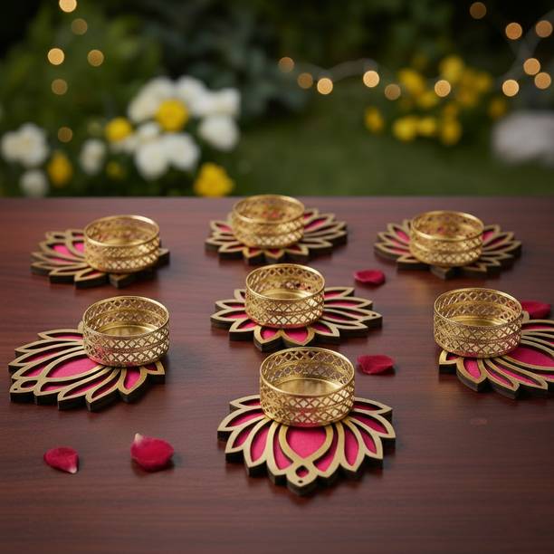 Indivine Collection Premium Tea Light Holders | Festive Home Decoration Gold Plated 7 - Cup Tealight Holder Set