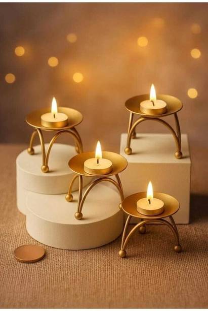 HK HANDICRAFTS Candle Holder Golden Iron 1 - Cup Tealight Holder Set