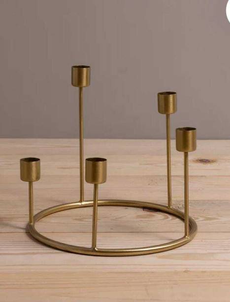 EVERYTHING EXPORTS 5 in 1 Metal Candlestick Desktop Pillar Candle Holder Gold Plated 5 - Cup Candle Holder