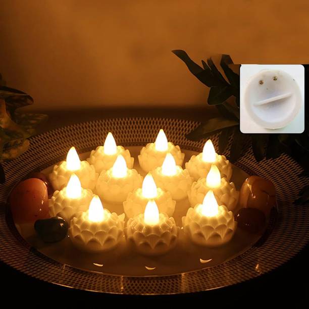 CraftVatika 12 Pcs Floating LED Tealight Candles, Waterproof Flameless Diwali Xmas Decor Plastic Candle Holder
