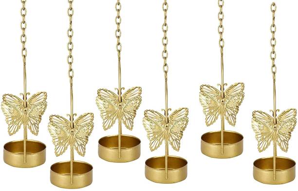 COLORSOFLIFE Premium Affordable Butterfly Hanging Tealight Candle Holder Brass 6 - Cup Tealight Holder Set
