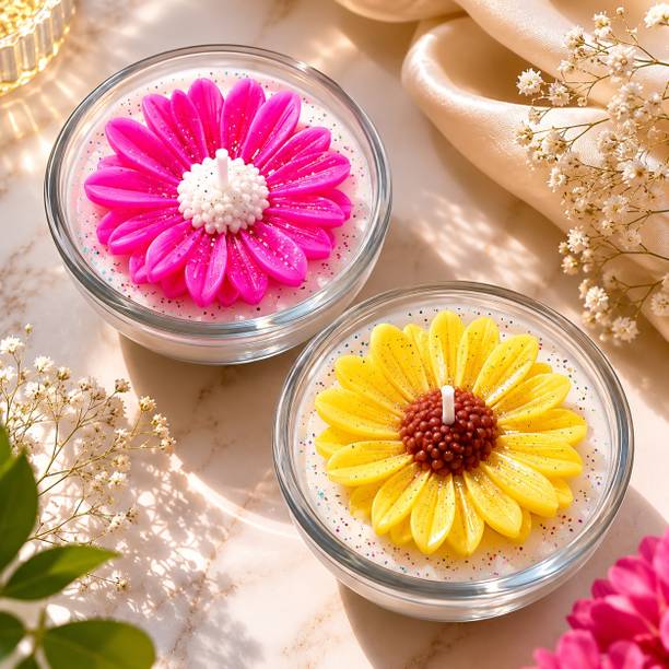 Arkuva Handmade Flower Scented Candle Gift Set | Vanilla & Mogra Fragrance Candle