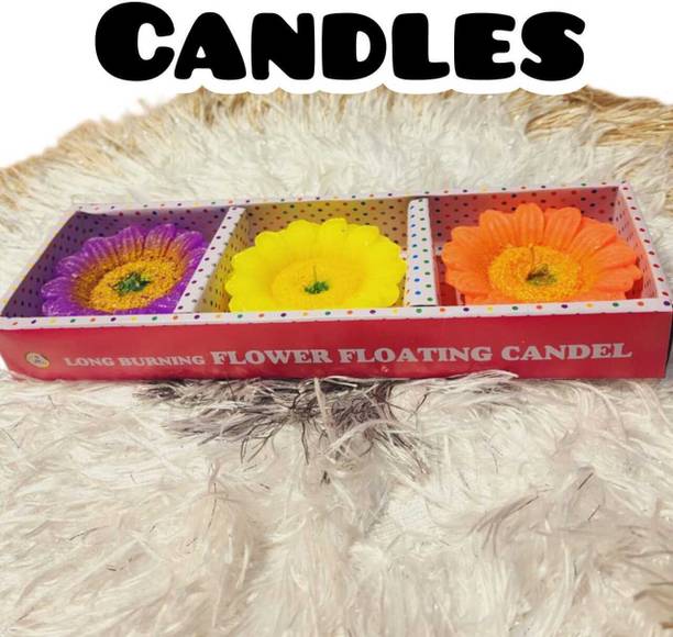 BHAVIKADECOR FloatingCandles SunFlower Shaped|Candle for Christmas/DiwaliCelebration-Set of 3 Candle