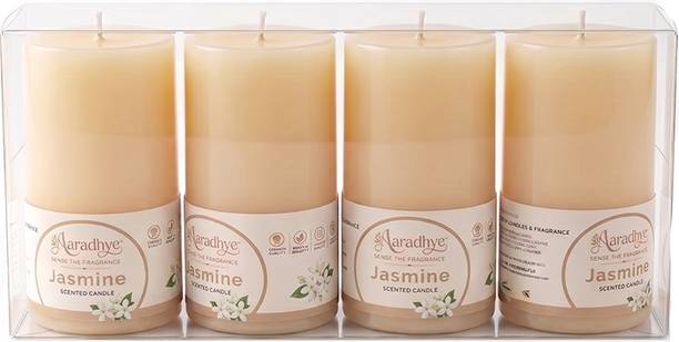 Aaradhye Home Fragrances & Decor Jasmine Scented Pillar Candles | Long Lasting Smokeless | Candles For Home Decor Candle