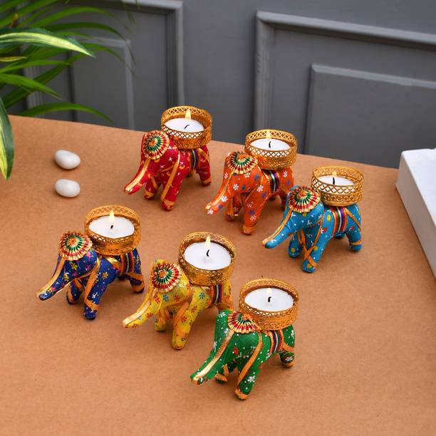 PRIDE STORE Tealight Holder, Candle Tealight, Candle Diya, Candle Stand, Candle for home Decor, Elephant Tealight Candle Holder for Home Decor Wooden 6 - Cup Tealight Holder Set