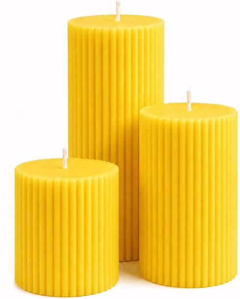 AVENZO Handmade Yellow Ribbed Pillar Candle, Premium Soy Wax Decorative Candle