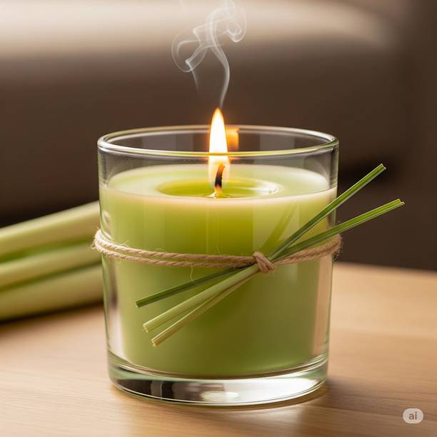 GlowBae Lemongrass Scented Candle, Natural Soy Wax, 3-Inch Glass Jar, Pack of 1 Candle