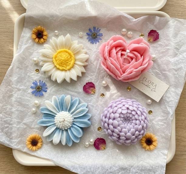 ZaraCandle Pack of 4 Handmade Flower Candles Combo Set for Decor, Festivals & Gifting Candle
