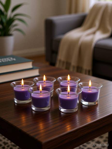 Hosley Highly Fragranced Lavender Filled Votive Glass Candles / Decoration Candles, Pack of 6, Purple Candle
