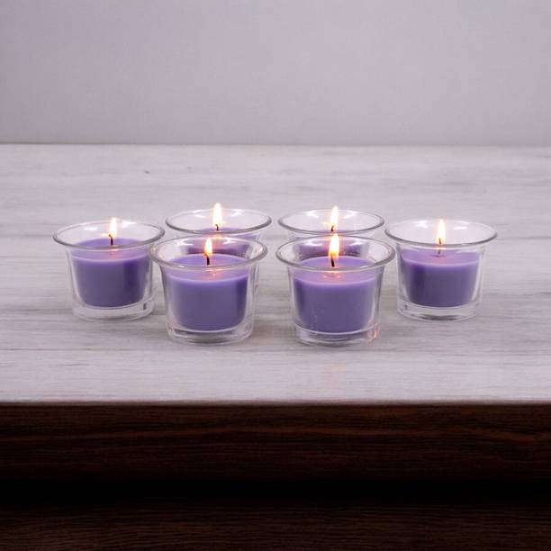 Hosley Highly Fragranced Lavender Filled Votive Glass Candles / Decoration Candles, Pack of 6, Purple Candle