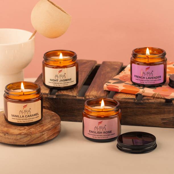 AuraDecor Soy Wax Amber Fragrance Jar Candles Set of 4 Candle