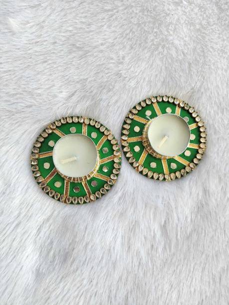 OQVIT CREATION Green Candle/Diya Combo Candle