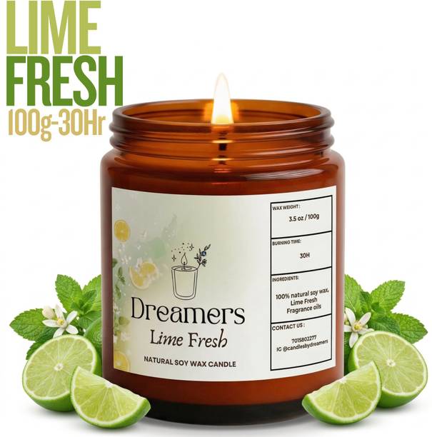 DREAMERS Scented Candle|Lime Fresh Fragrance|Soy Wax Candle|Smokeless & Non-Toxic|100g Candle