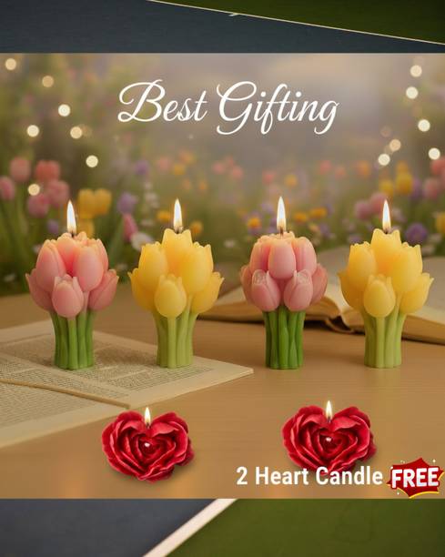 NCF Decorative Tulip combo with free heart candle Candle