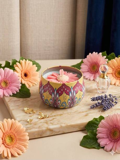 rubi creation SCENTED VINTAGE SANDALWOOD AROMATHERAPY CANDLE SOY WAX ECO FRIENDLY PRINTED TIN Candle