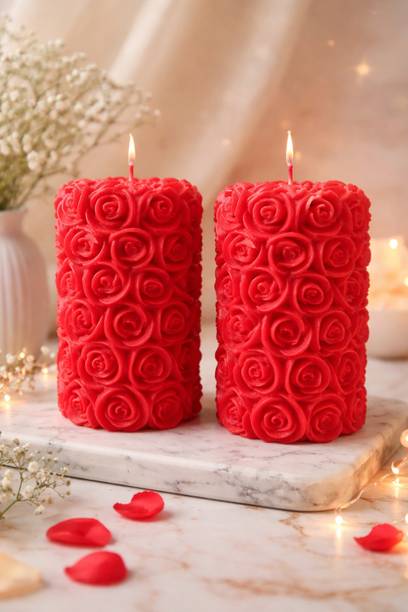 Rayash Premium Rose Floral Pillar Scented Candle 2 pcs Set (Rose) Candle