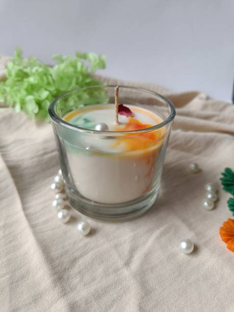 Decor D style TIRANGA Glass Jar Candle – Unscented | Patriotic Tricolor Design Candle