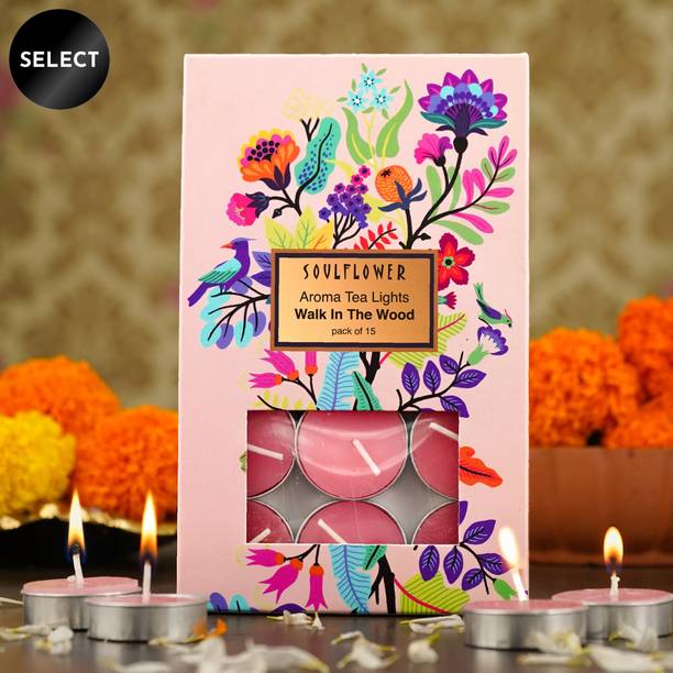 Soulflower Scented Candles T-Light Walk in The Wood Aroma, 90 Mins Burn Time. Pack of 15 Candle