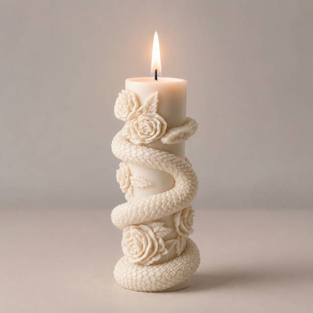 AaruBhakti Handcrafted Coiled Snake Serpent Wrapped Carved Rose Flower Soy Wax Candle Candle