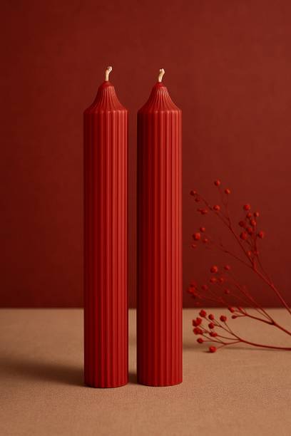 Ghanika Enterprises Ribbed Pillar Rose Candle Candle
