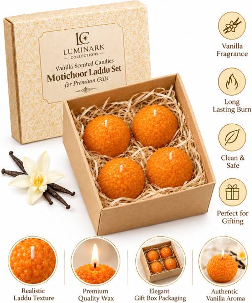 LUMES Set of 4 Vanilla Scented Candles with Glitter Wax and Premium Packaging Candle