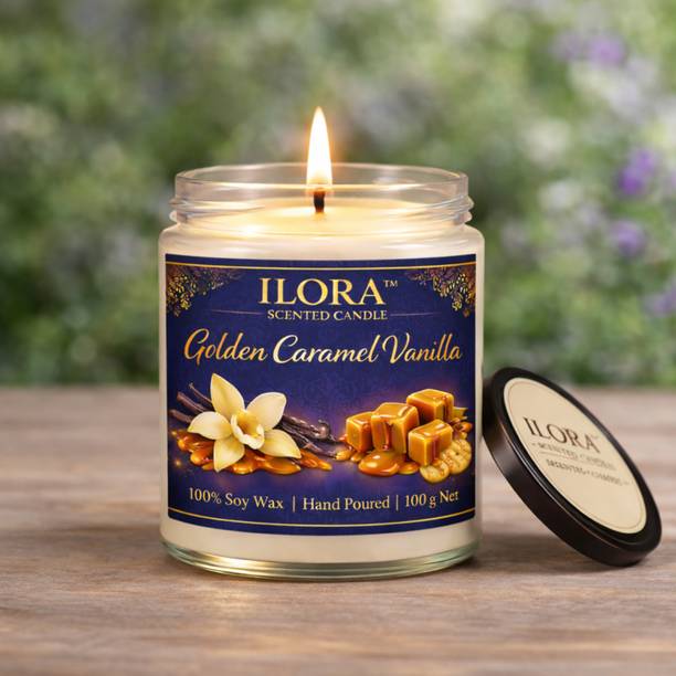 Ilora Scented Candle Golden Caramel Vanilla 100g Jar For Gifting Candle