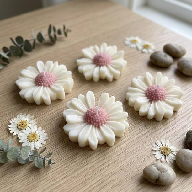 WAXORA White & Pink Floral Shaped Decorative Wax Candle