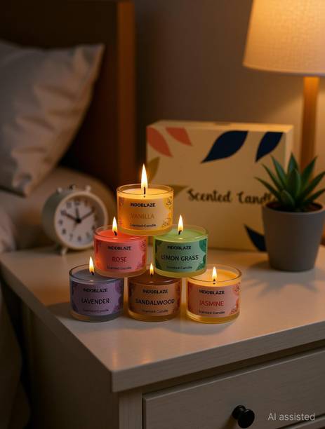 Indoblaze Scented Candles Gift Set of 6, Reusable acrylic jar, perfect aroma candles Candle
