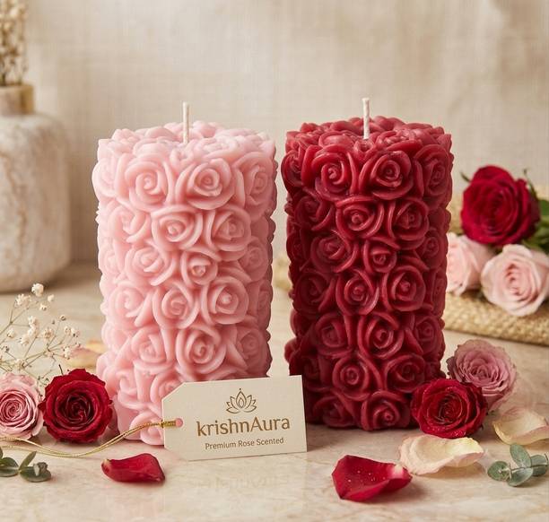 KRISHNAAURA Red Rose And pink Rose Scented soy wax candles Candle