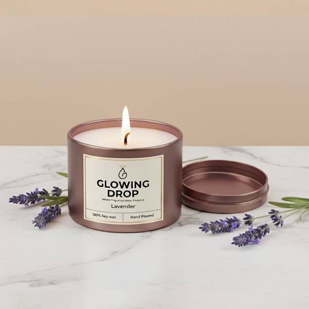 Glowing Drop Luxury Lavender Scented Candle in Matte Rose Gold Tin Jar - 100% Soy Wax Candle