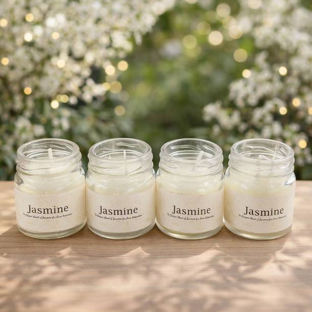 peepalcomm Jasmine Scented Glass Candle Set of 4,Highly Fragranced Candles Size: 5x4cm K Candle