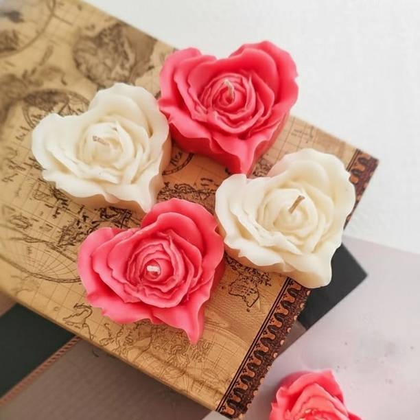 AR Glory Collections Rose Heart Petals Scented Candle Set - Pack of 4 Candle