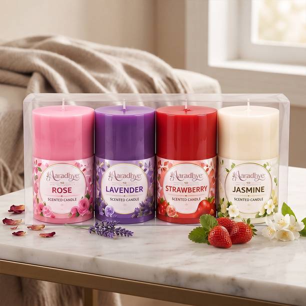 Aaradhye Home Fragrances & Decor Mix Scented Pillar Candle - Rose, Lavender, Strawberry & Jasmine (Set of 4) Candle