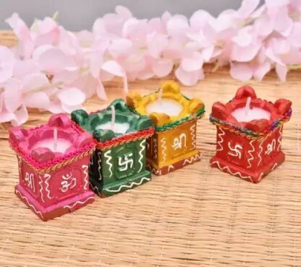 Posval 4 pcs Tulsi Candle| Diya Candle |Colourful Puja Candle|Home Decoration Candle| Candle