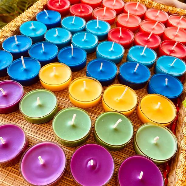 First Row Aromatic Fables Premium Assorted Scented Tealight Candle Pack 50 Vibrant Colors Candle