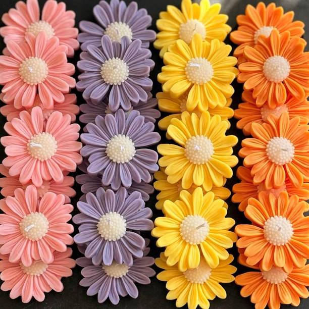 Lume By Aarna Lume Daisy Flower Candle Multicolor for Home Decor & Gift (Pack of 6) Candle