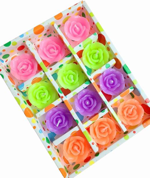 Paaroots Pack of 12 Pcs (1Box) Rose Shape Sparkle Flower Wax Candles Floating Candle