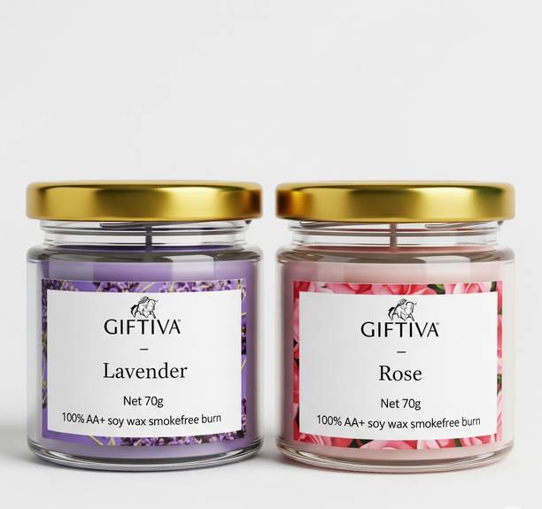 GIFTIVA Scented Jar Candle Pack of 2 - Lavender and Rose Candle