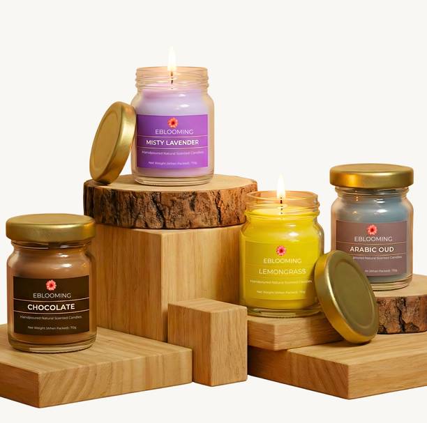 EBLOOMING Scented Candles Set For Home in Small Glass Jars I Lemongrass, Lavender & Oud Candle